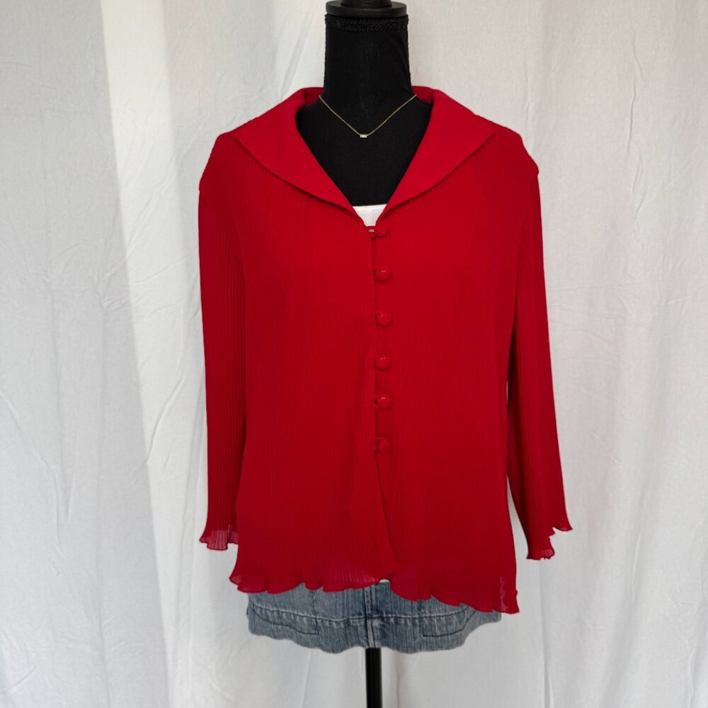Women's Vintage Red Long-Sleeve Button-Up Blouse